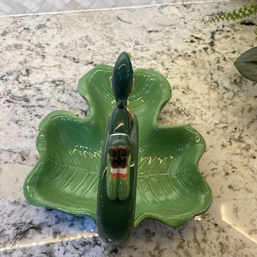 Department 56 Elf pixie Candy‎ Dish Green Clover Christmas St Patrick's Ceramic